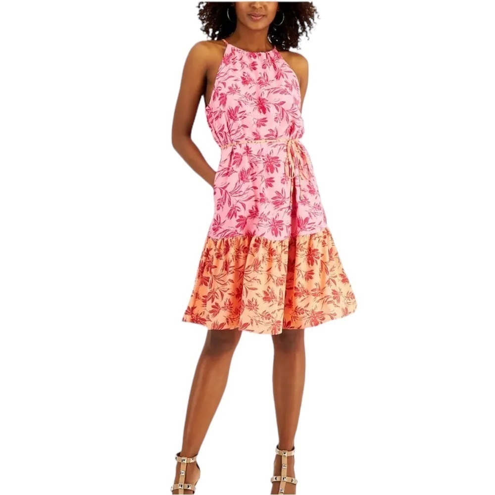 Floral Pink and Orange Halter Dress